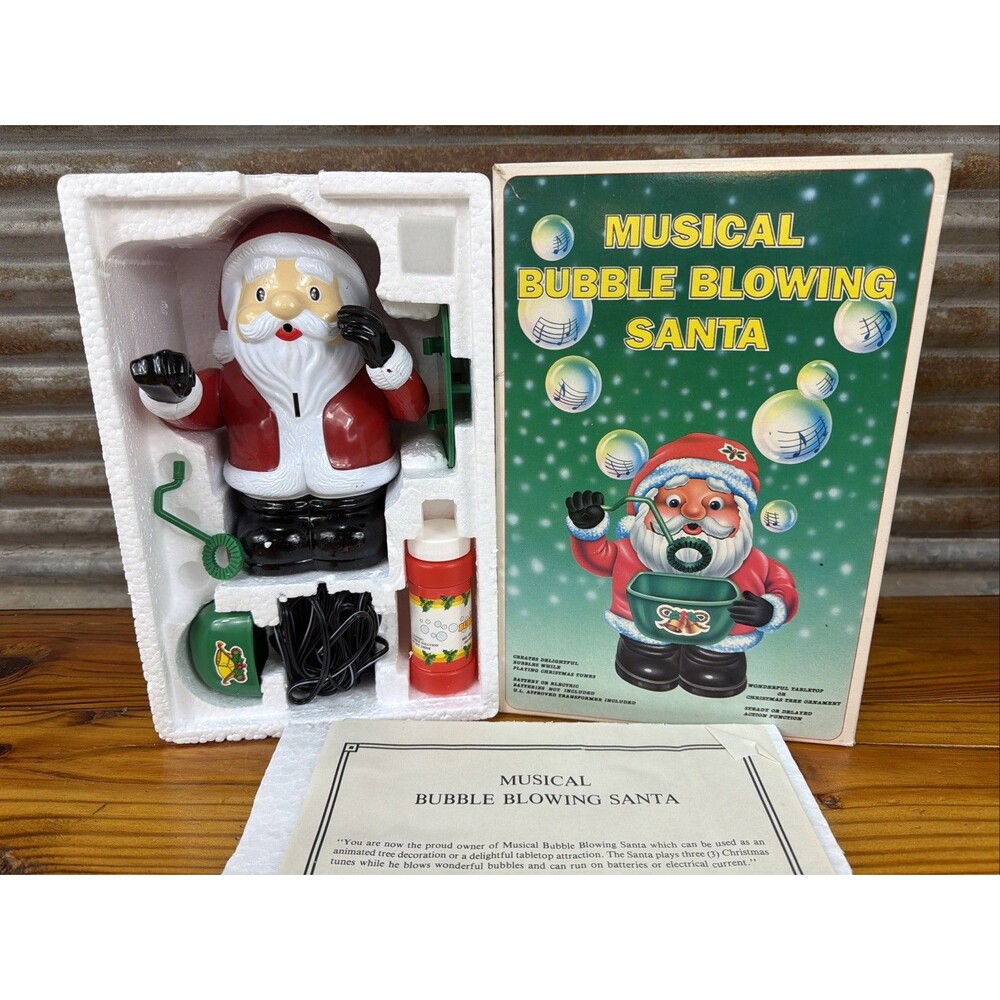 Animated 1995 Plastic Musical Bubble Blowing Santa Claus Christmas Tested works